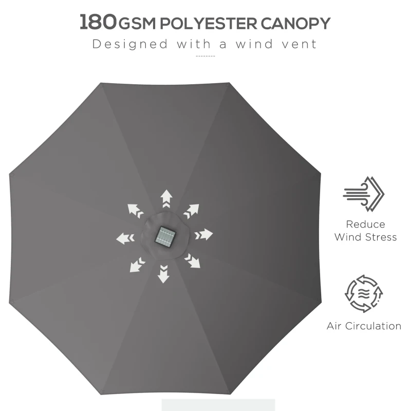 Best 2.65m Garden Parasol, with LED Lights - Dark Grey - Image 5