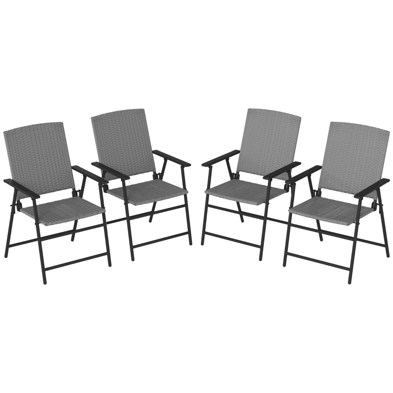 Best Set of Four Folding Rattan Seat Chairs - Grey - Image 11