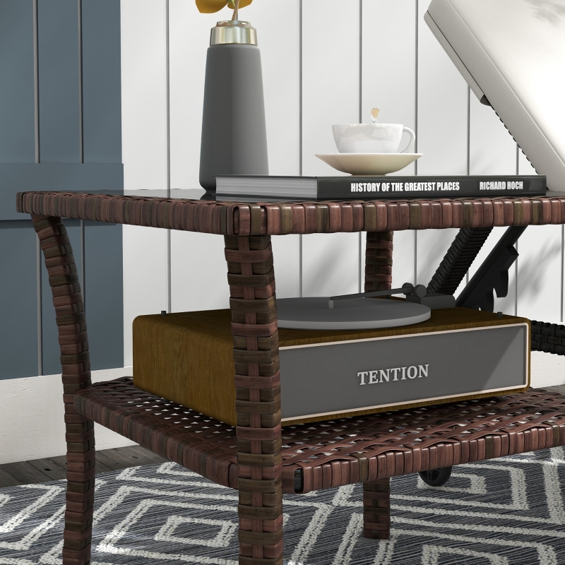 Best Two-tier PE Rattan Square Coffee Table - Brown - Image 9