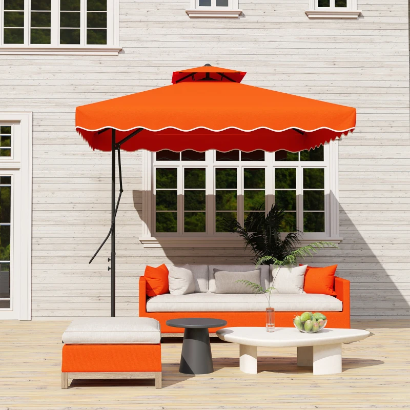 Best 2.5m Cantilever Parasol with Easy Lever, Square Double Top Garden Parasol Umbrella with Ruffles and Cross Base, Overhanging Outdoor Sun Shades, Orange - Image 7