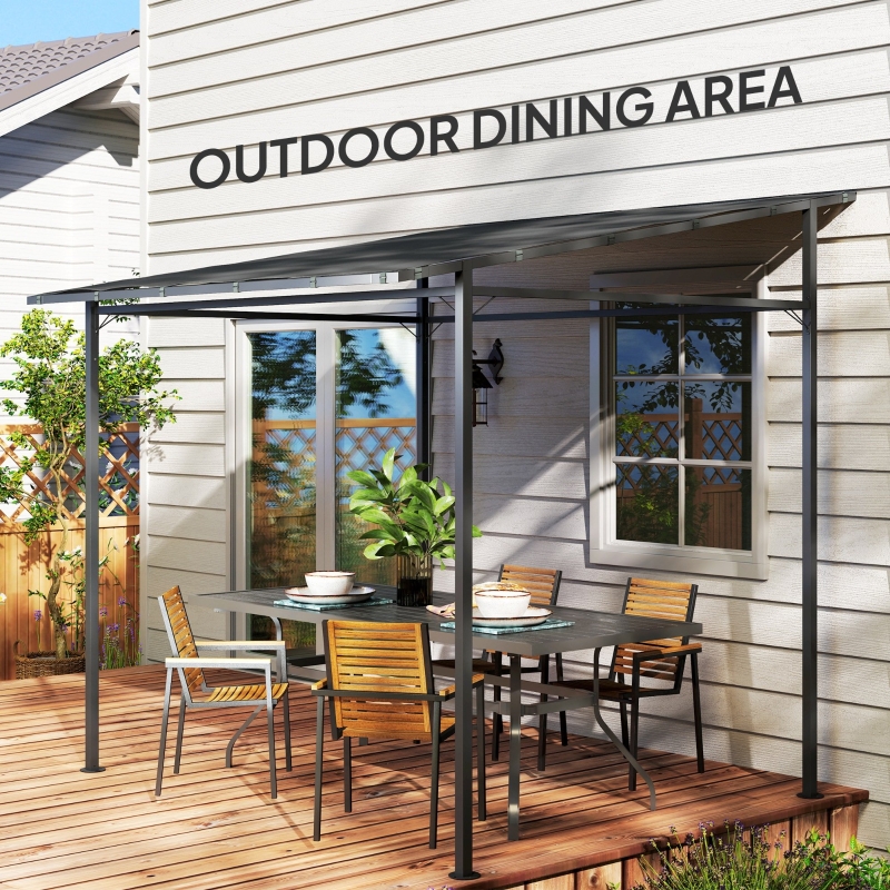 Best 2.4 x 2.4 m Wall Mounted Pergola Gazebo with PA Coating Fabric and Metal Frame, UPF30+, Lean to Garden Gazebo, Wind Resistant Outdoor Sun Shade Shelter for Garden, Deck, Dark Grey - Image 9