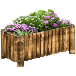 Best 52L Raised Flower Bed Wooden Rectangular Planter Container Box Herb Pot Flower Pot 78L x 35W x 30H (cm)