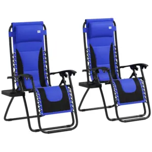 Best Zero Gravity Lounger Chair Set of 2, Folding Reclining Patio Chair with Padded Seat, Cup Holder, Soft Cushion and Headrest for Poolside, Camping, Blue