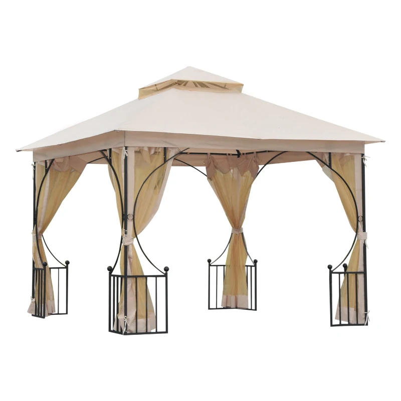Best 3 x 3(m) Garden Gazebo Patio Party Tent Shelter Outdoor Canopy Double Tier Sun Shade Metal Frame Netting, Beige
