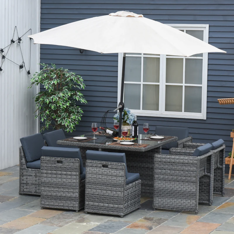 Best 8 Seater Rattan Cube Garden Furniture Set with Parasol Hole, Rattan Dining Set with Cushions, Outdoor Dining Table and Chairs with Square Glass Top Table for Patio, Balcony, Mixed Grey - Image 2