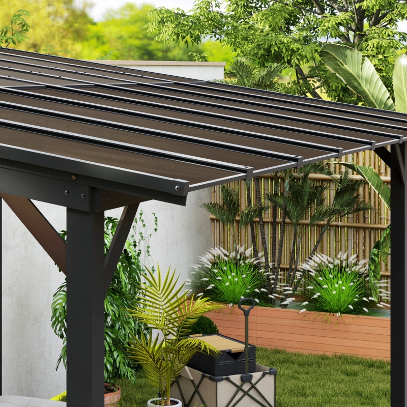 Best 3 x 4.3m Metal Pergola with UPF 50+ and Waterproof Polycarbonate Roof, Wall-Mounted or Free Standing Garden Gazebo, Wind-resistant Outdoor Sun Shade, Dark Grey - Image 9