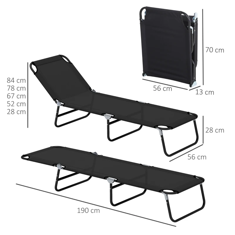 Best Garden Sun Lounger, with Five-Position Back - Black - Image 3