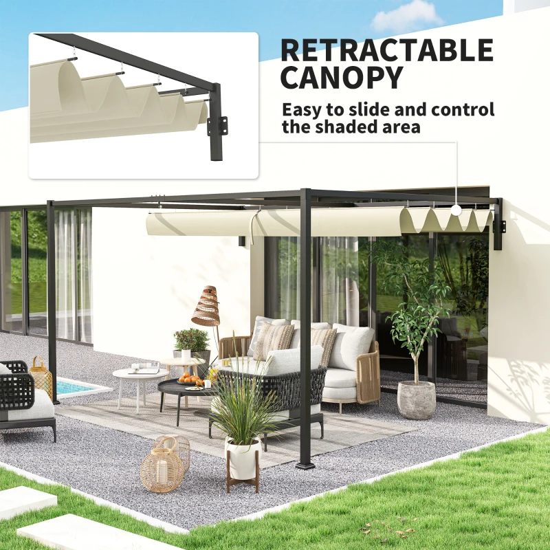 Best 3 x 4m Steel Pergola, with Retractable Canopy - Khaki - Image 5