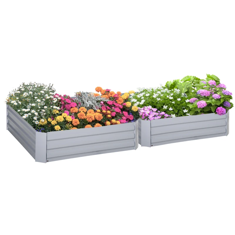 Best Set of 2 291L Raised Garden Bed, Elevated Galvanised Planter Box for Flowers, Herbs, 100x100x30cm, Grey