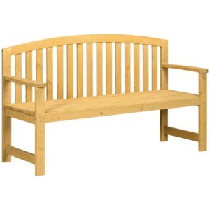 Best 2 Seater Wooden Garden Bench with Armrest, Outdoor Furniture Chair for Park, Balcony, Orange