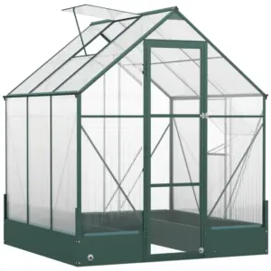 Best 6x6 FT Polycarbonate Greenhouse with Base and Raised Bed, Walk-in Greenhouse with Aluminium Frame, Temperature Controlled Window, Foundation for Plants, Flowers, Vegetable