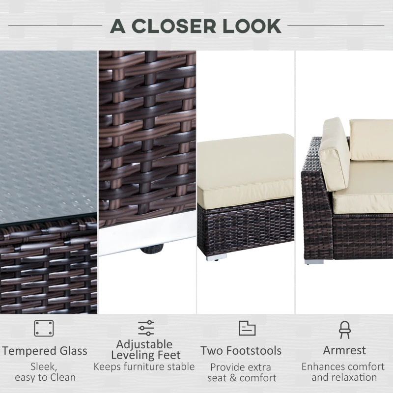 Best 6 PC Rattan Sofa Coffee Table Set Sectional Wicker Weave Furniture for Garden Outdoor Conservatory w/ Pillow Cushion Brown - Image 7