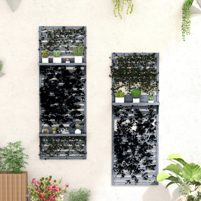 Best Wall Mounted Plant Stands Set of 2, Fir Wood Flower Stand with Shelves and Slatted Trellis for Patio, Balcony, Porch - Image 10