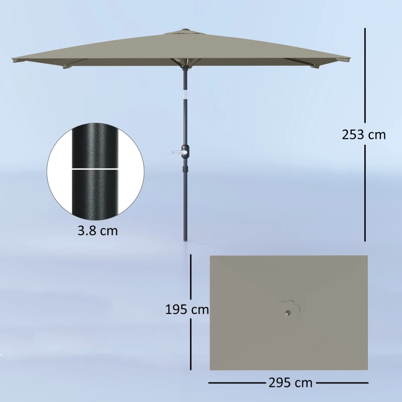 Best 3x2m Patio Parasol Garden Umbrellas Canopy with Aluminium Tilt Crank Rectangular Sun Shade Steel, Light Grey - Image 3