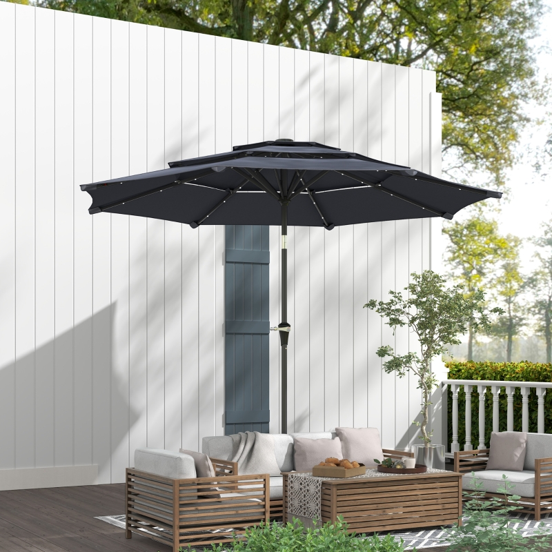 Best 3-Tier Garden Parasol with Solar LED Lights, UPF 30+, Tilt Mechanism & Crank Handle, for Market Terrace, Dark Grey - Image 10
