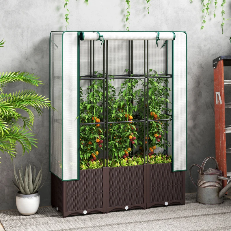 Best Raised Garden Bed with Trellis, Plastic Planter Box with PE Cover, Drainage Holes and Drain Plugs for Climbing Plants, Vegetables, Flowers, 120 x 40 x 140 cm - Image 2