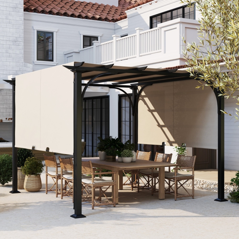 Best 3 x 3(m) Outdoor Pergola, Garden Pergola Gazebo with Adjustable Canopy, Beige - Image 10