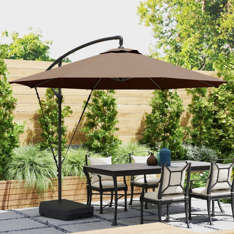 Best 3(m) Garden Cantilever Parasol with Fillable Base, Wind Protection Strap, Cover, Round Banana Hanging Umbrella with Crank Handle and Tilt, Patio Umbrella for Outdoor Sun Shade, UPF50+, Brown - Image 10