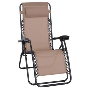 Best Zero Gravity Chair Metal Frame Texteline Armchair Outdoor Folding and Reclining Sun Lounger with Head Pillow for Patio Decking Gardens Camping, Beige