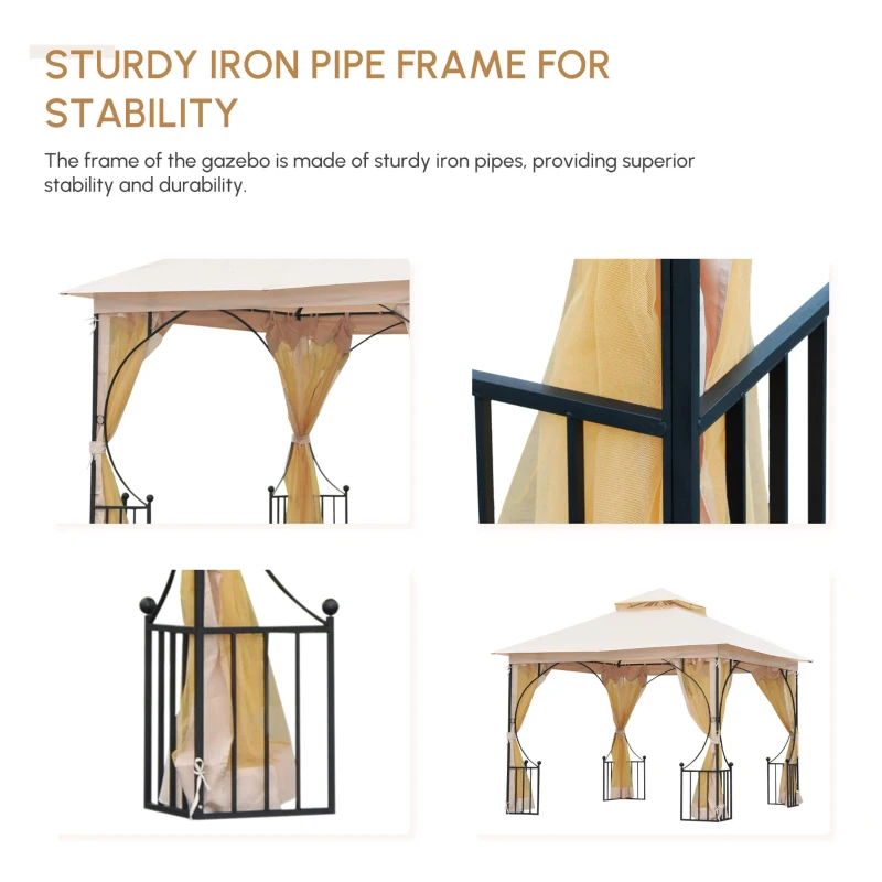 Best 3 x 3(m) Garden Gazebo Patio Party Tent Shelter Outdoor Canopy Double Tier Sun Shade Metal Frame Netting, Beige - Image 8
