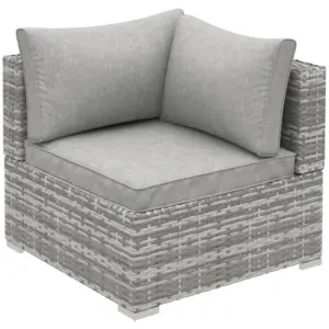 Best Outdoor PE Rattan Corner Sofa, Garden Wicker Furniture Single Sofa Chair w/ Cushions, Light Grey