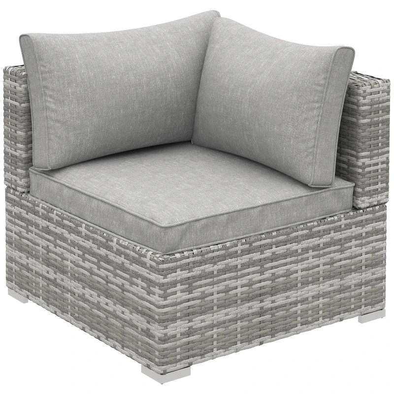 Best Outdoor PE Rattan Corner Sofa, Garden Wicker Furniture Single Sofa Chair w/ Cushions, Light Grey