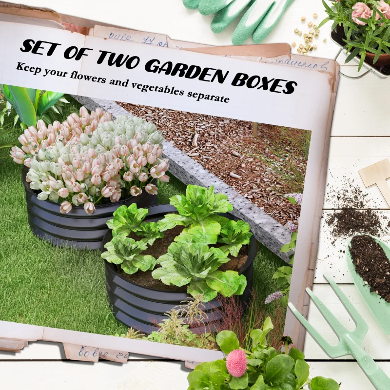 Best Set of 2 Raised Garden Bed, Metal Planter Box with Safety Edging, Easy-to-assemble Stock Tank, Dark Grey - Image 4