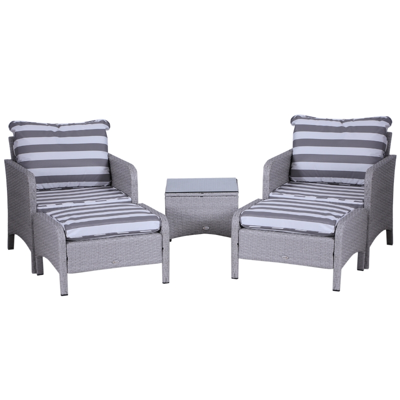 Best 5 Pieces PE Rattan Garden Furniture Set with 10cm Thick Padded Cushions, Wicker Weave Outdoor Seating Chairs with 2 Armchairs, 2 Stools, Glass Top Table, Grey and White - Image 11
