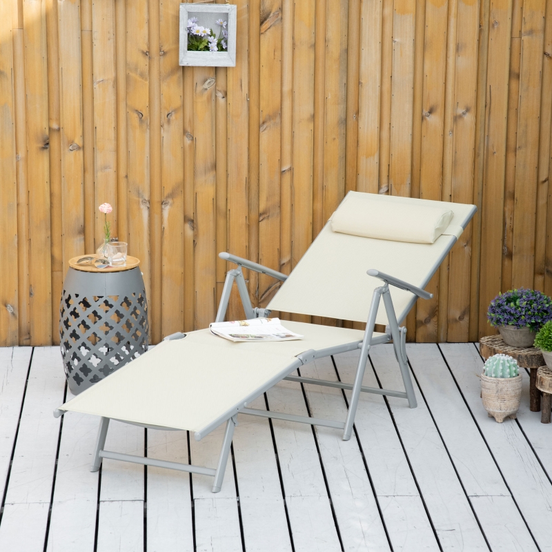 Best Steel Fabric Sun Lounger Outdoor Folding Chaise Lounge Chair Recliner with Portable Design & 7 Adjustable Backrest Positions - Beige - Image 10