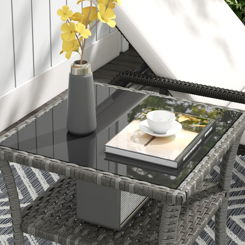 Best Two-tier PE Rattan Square Coffee Table - Grey - Image 9
