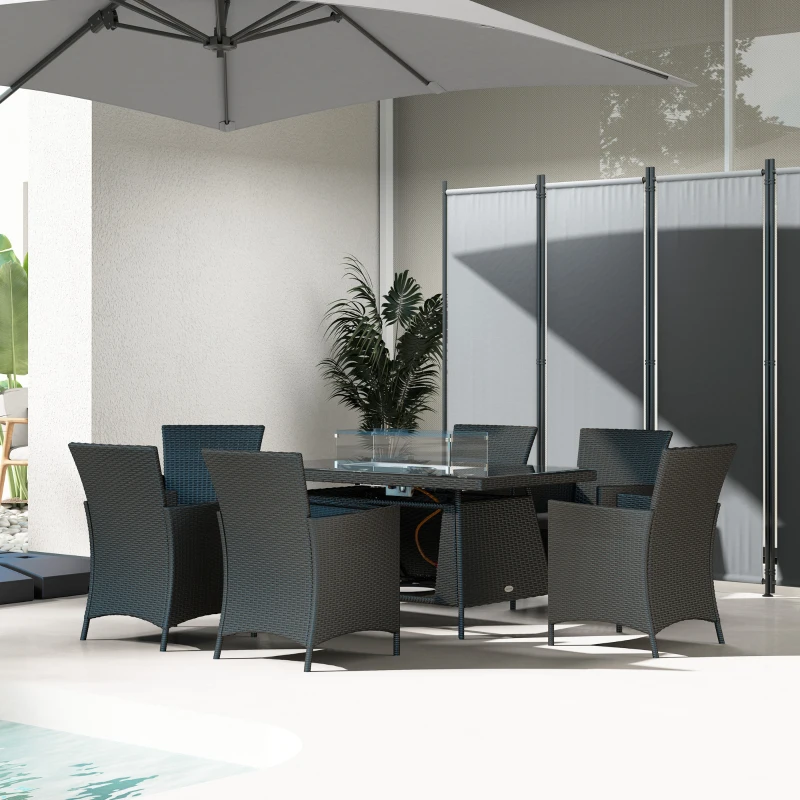 Best 7 Pieces Outdoor Rattan Garden Furniture with Fire Pit Table, 6 Seater Garden Table and Chairs with Cushions, Rattan Dining Set with Propane Heater Table, Windscreen, 50,000 BTU, Black - Image 8