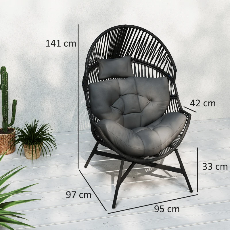 Best Rattan Egg Chair, Oversized Freestanding Garden Egg Chair with Thick Tufted Cushion, Headrest, Steel Frame for Indoor and Outdoor Use, Charcoal Grey - Image 3