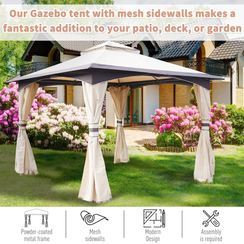 Best 3.2 x 3.2m Garden Gazebo, Double Roof Outdoor Gazebo Canopy Shelter with Netting, Solid Steel Frame for Garden, Lawn, Backyard and Deck - Image 4