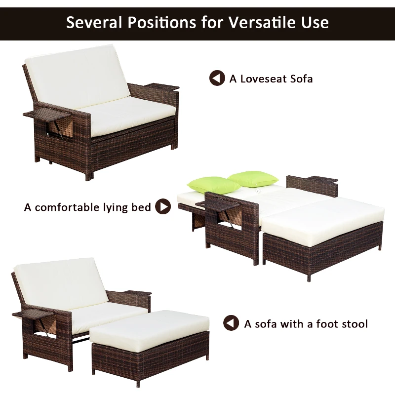 Best Rattan Sun Lounger 2 Seater Day Bed-Brown - Image 5