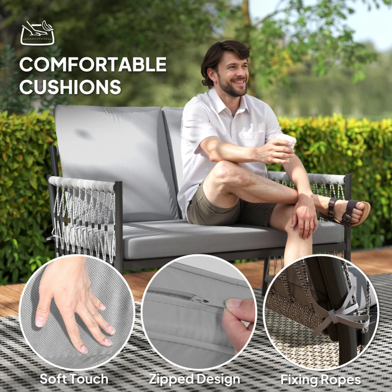 Best 4 Piece Rattan Garden Furniture Set, 4 Seater Wicker Patio Conversation Set with 2 Armchairs, Loveseat, Glass Top Coffee Table and Cushions for Outdoor, Balcony, Grey - Image 6