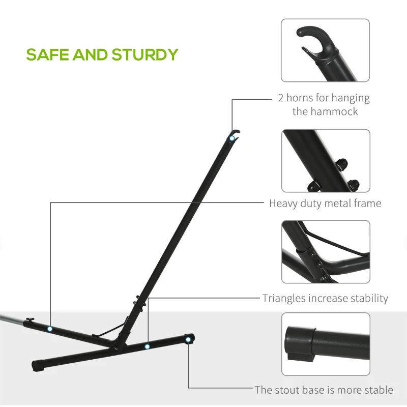 Best Outdoor Garden Hammock with Stand, Double Cotton Hammock with Adjustable Steel Frame, Swing Hanging Bed with Pillow, for Garden, Patio, Beach, Green Stripes - Image 7
