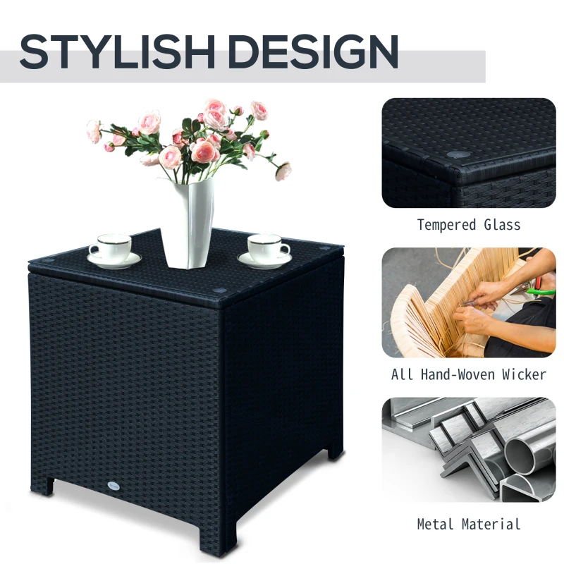 Best PE Wicker Side Table Rattan Garden Furniture with Four Foot Pads, Rust & Mild Weather Damage Resistant, Black - Image 4