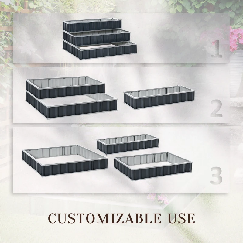 Best 3 Tier Raised Garden Bed, Metal Elevated Planer Box Kit Flower Pot w/ A Pairs of Glove for Garden, Patio to Grow Vegetables, Herbs, Flowers, 118 x 118 x 62 cm, Grey - Image 4