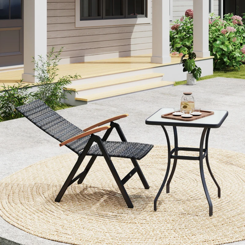 Best Outdoor Folding Rattan Chair with Armrests, High Backrest, for Garden, Camping, Balcony, Porch - Mixed-grey - Image 7