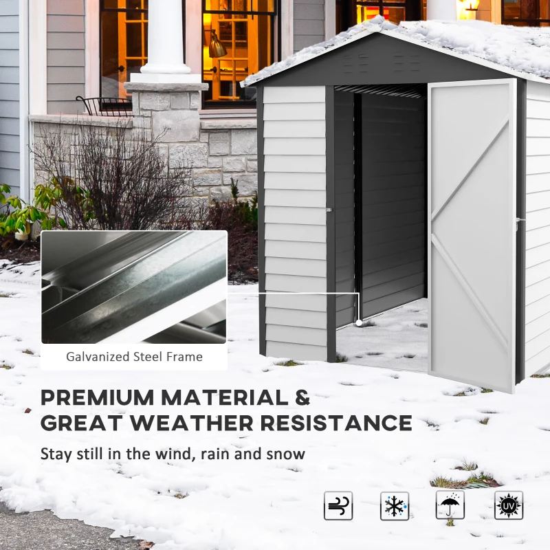 Best 9x 6FT Metal Outdoor Garden Shed, Galvanised Tool Storage Shed w/ Sloped Roof, Lockable Door for Patio Lawn, Dark Grey - Image 4