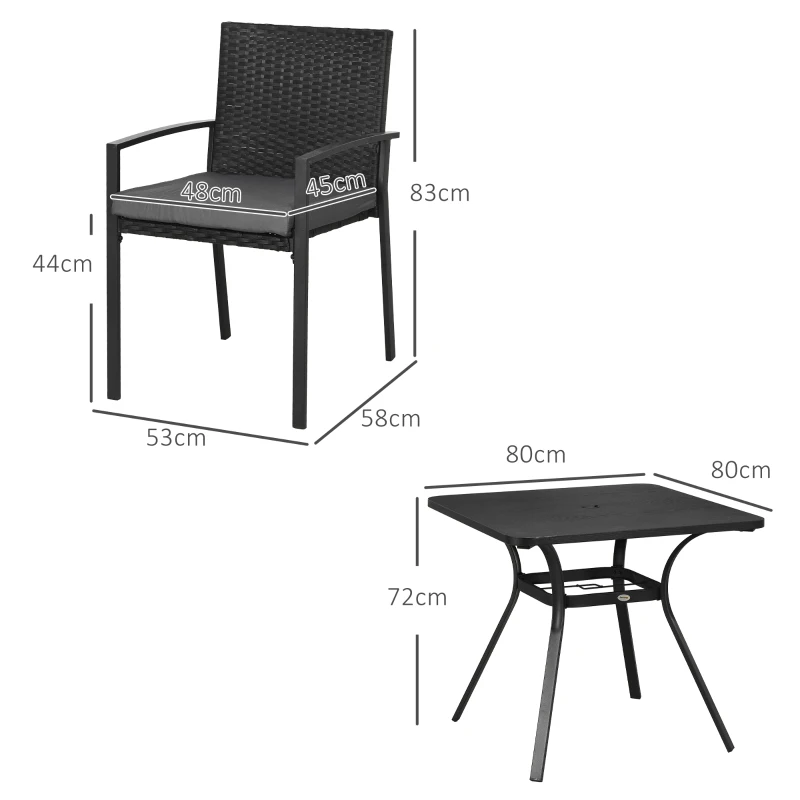 Best Five-Piece Garden Dining Set, with Rattan Seat Chairs and Cushions - Black - Image 3
