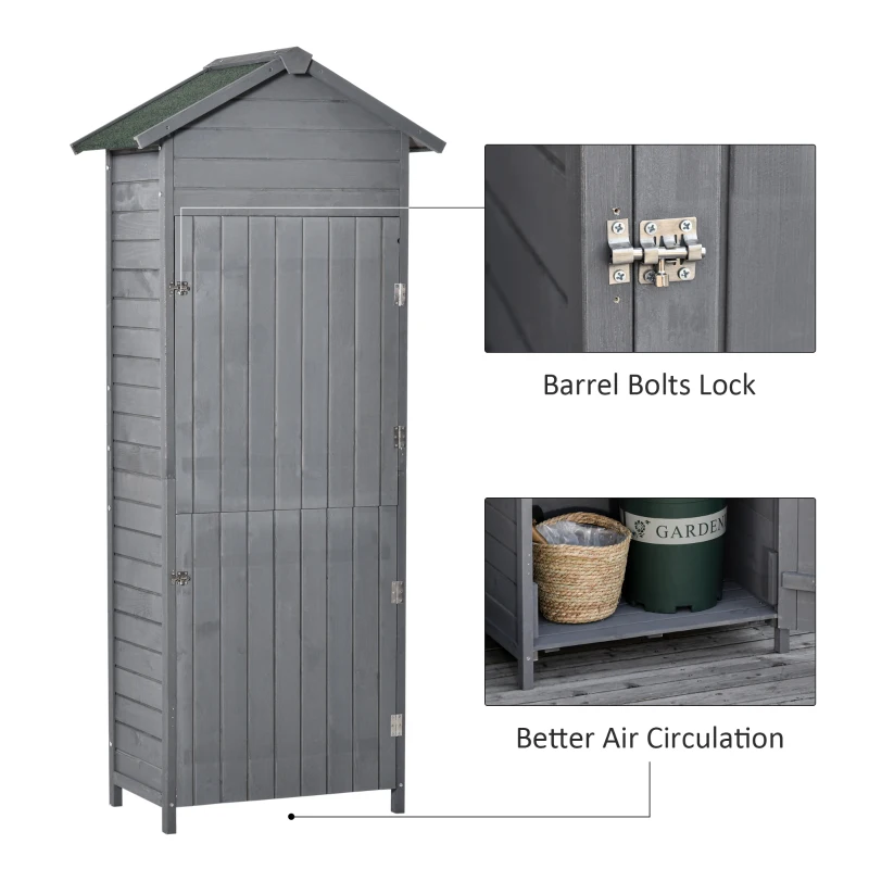 Best Wooden Garden Storage Shed Utility Gardener Cabinet w/ 3 Shelves, Tilted-felt Roof and Two Lockable Doors, 79cm x 49cm x 191.5cm, Dark Grey - Image 7