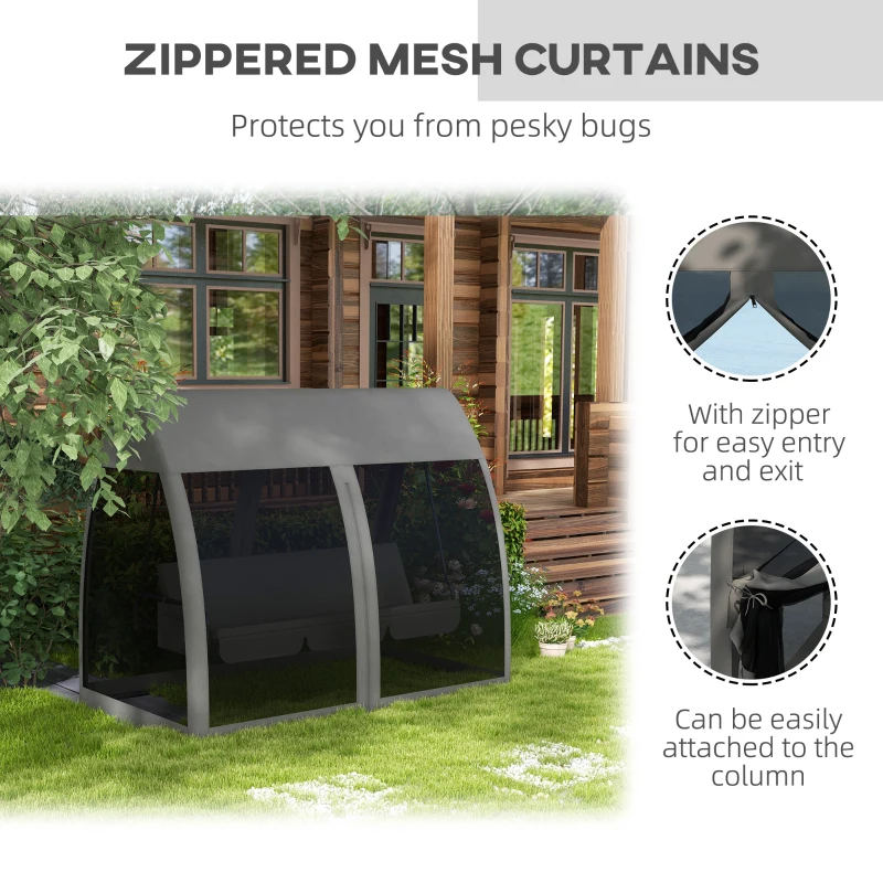 Best Three-Seater Convertible Swing Chair/Bed, with Curtained Canopy - Grey - Image 5