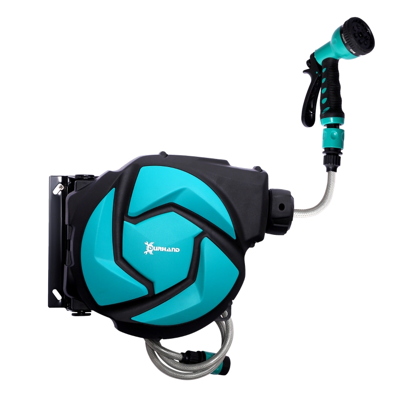 DURHAND 10m Garden Auto Hose Reel Wall Mounted Retractable 7 Patterns Spray Nozzle - Image 16