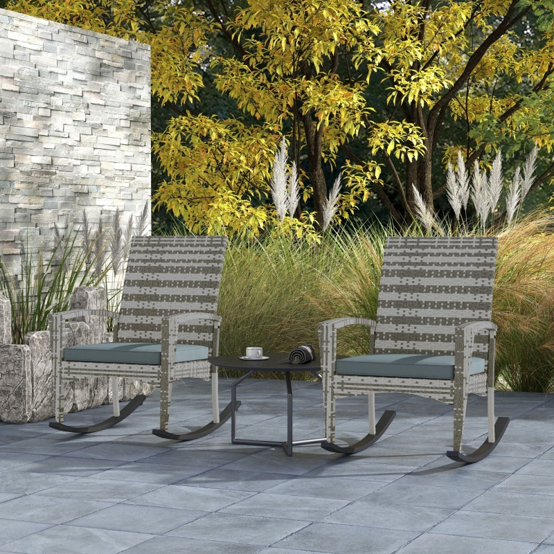 Best Outdoor PE Rattan Rocking Chair Set of 2, Garden Rocking Chair Set with Armrest and Cushion, Light Grey - Image 10