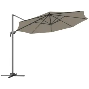 Best 3 x 3(m) Cantilever Parasol with Cross Base, Garden Umbrella with 360° Rotation, Crank Handle and Tilt for Outdoor, Light Grey