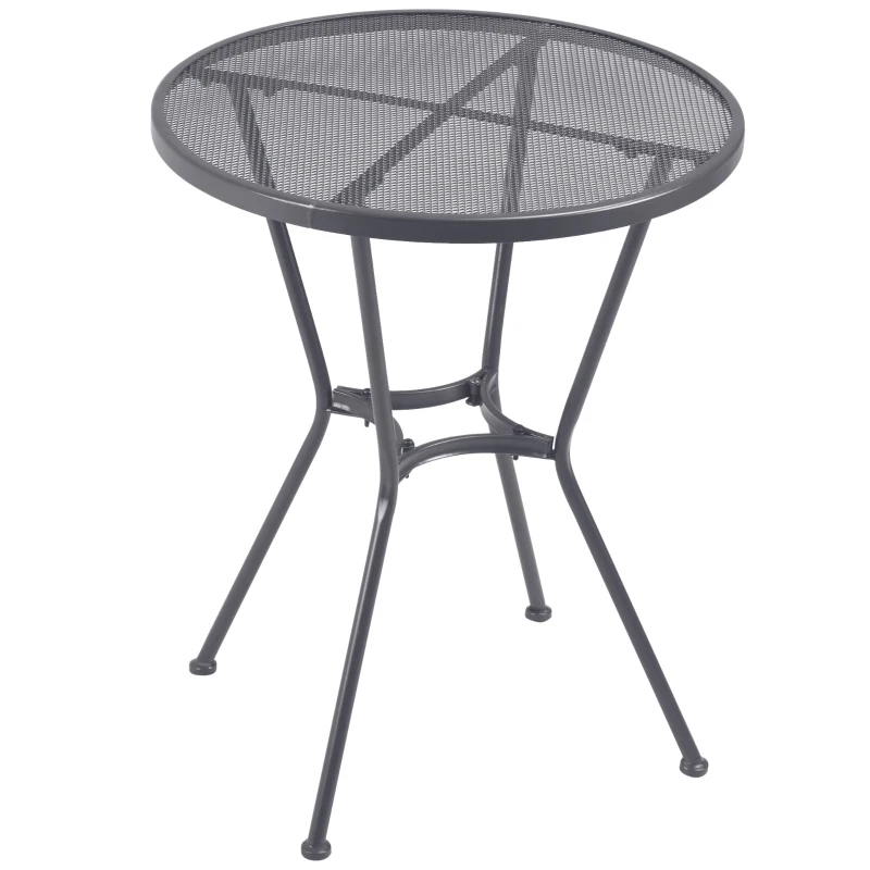 Best 60cm Round Garden Dining Table Metal Outside Bistro Table with Mesh Tabletop for Garden Balcony Deck, Dark grey
