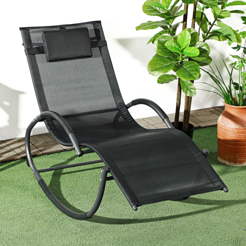 Best Steel Frame Zero Gravity Rocking Chair, with Pillow - Black - Image 2