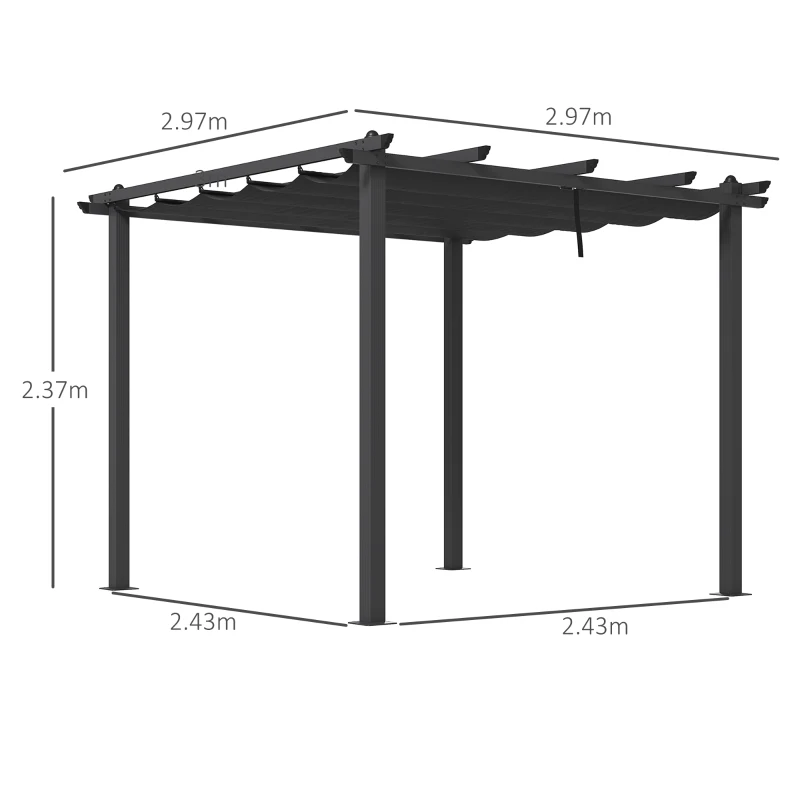 Best 3 x 3m Aluminium Pergola, with Retractable Roof - Dark Grey - Image 3