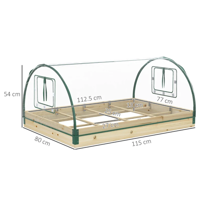 Best Raised Bed with Greenhouse, Wooden Garden Planter Box with PVC Cover, Roll Up Windows, Dual Use for Vegetables, Plants, Flowers, 115 x 80 x 54 cm, Natural Wood Effect - Image 3